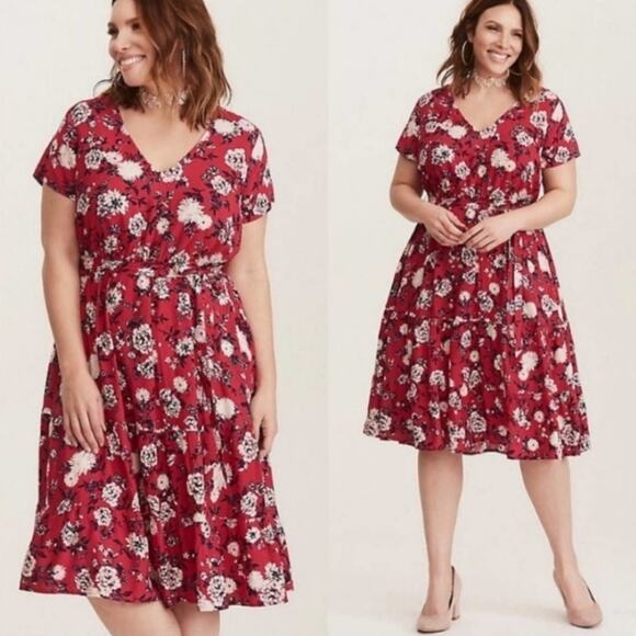 TORRID fuchsia‎ floral challis midi dress plus size 4 4X - Picture 1 of 7